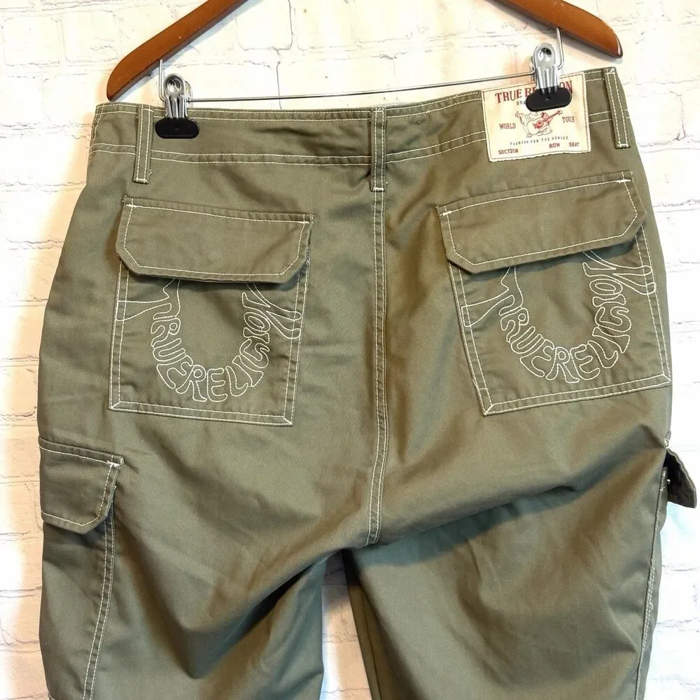 NWOT True Religion Mens Size 34 Cargo Pants Army Olive Green Horseshoe Pocket